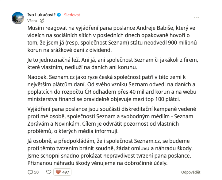 Vyjádření Iva Lukačoviče