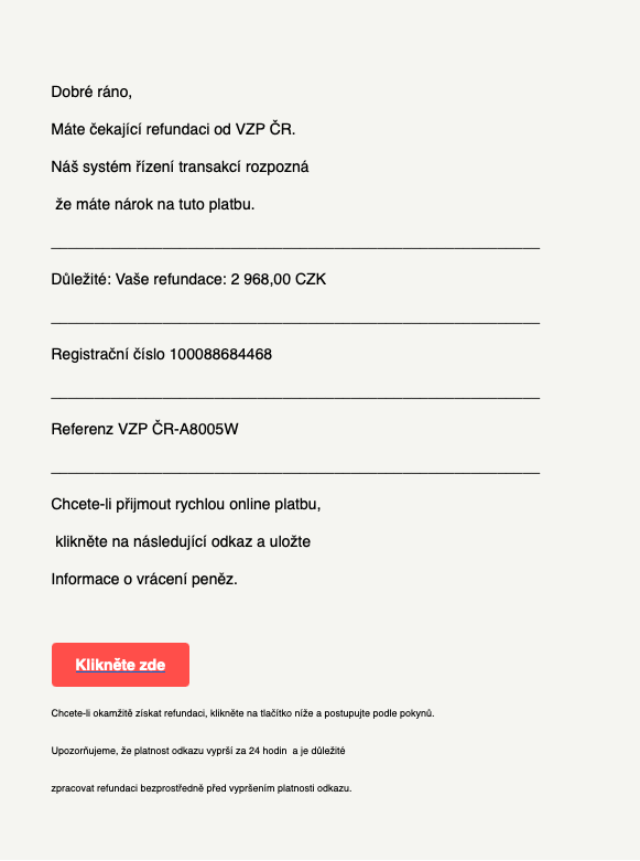 Celý podvodný email | Epeníze Celý podvodný email